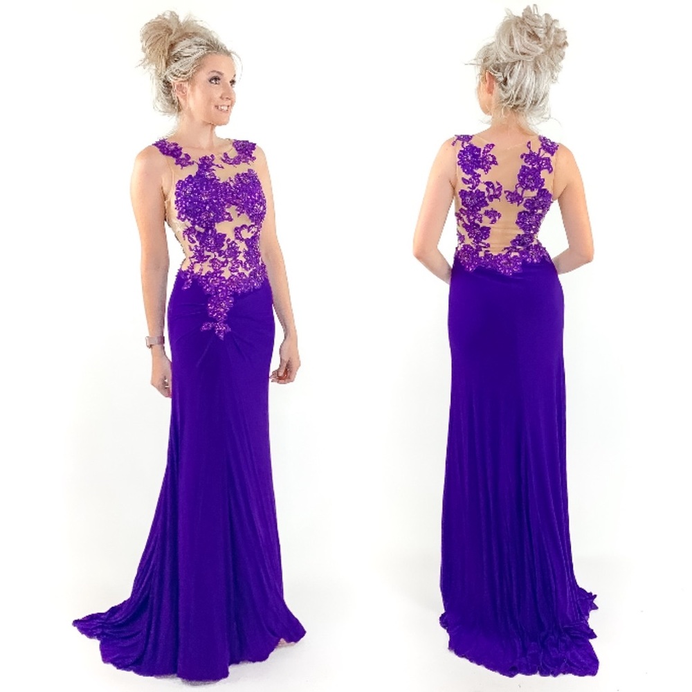 Purple Illusion Pageant Evening Gown Prom Dress